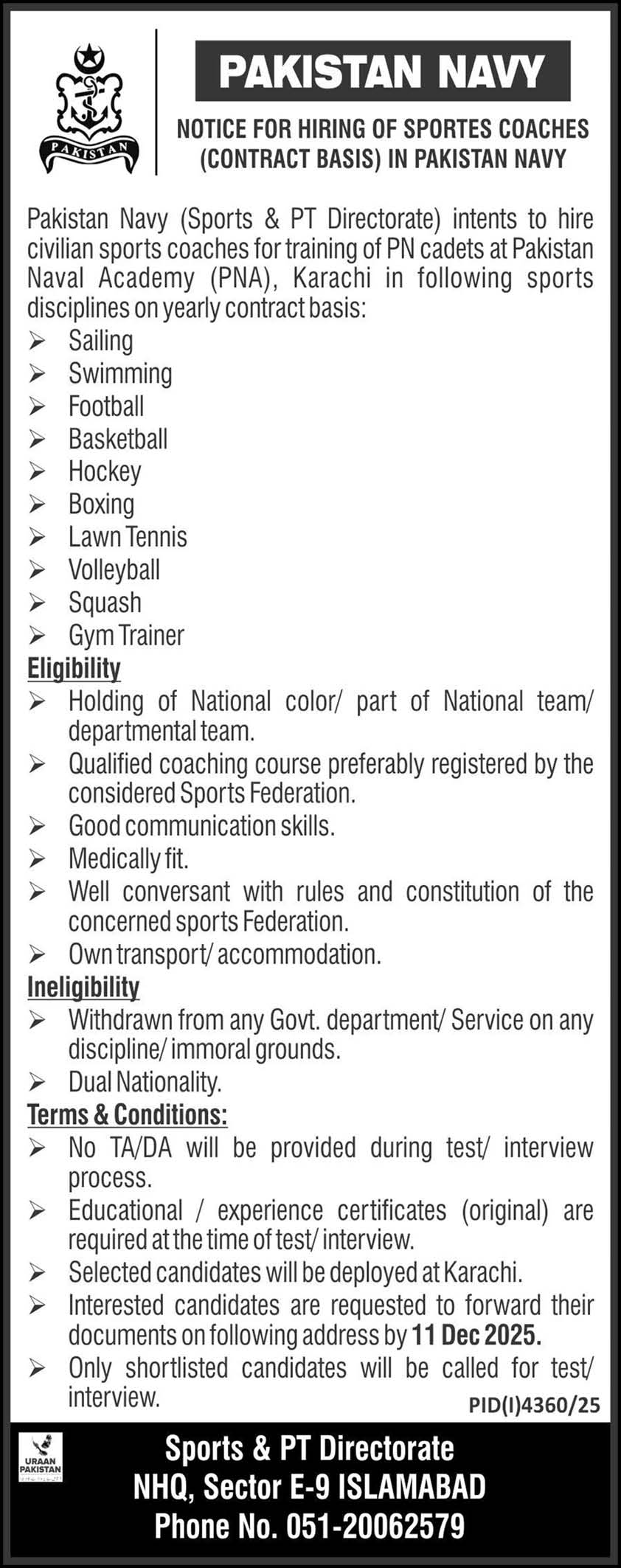 Latest Pakistan Navy Islamabad Jobs 2025 Apply Online