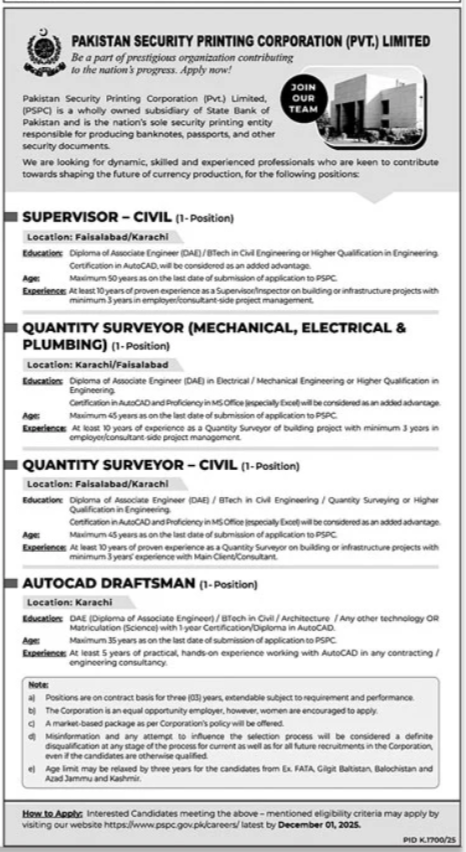 Latest Pakistan Security Printing Corporation PSPC Jobs 2025